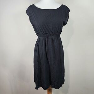 Twik Dress Womens Medium Black Chiffon Satin Lined Elastic Waist Classic Career‎